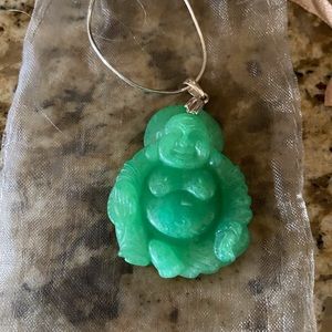Jade Buddha pendant with 16” silver chain